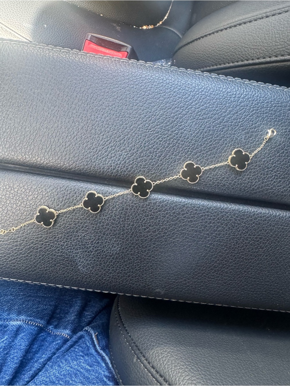 14k Solid Gold Onyx Clover Bracelet